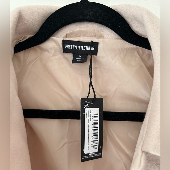 NWT Stone Beige Shoulder Padded Wool Look Cropped Bomber Jacket - Picture 10 of 11